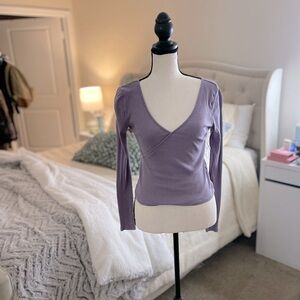 Purple Long Sleeve V Neck Top